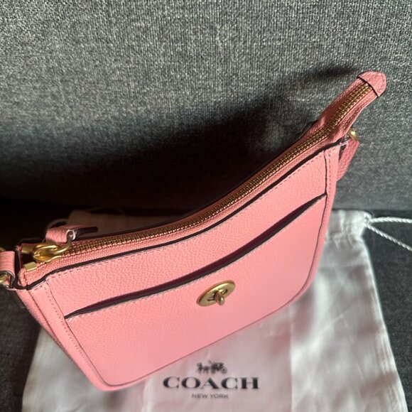 NWT! RARE! Coach Chaise 19 Pink Pebble Leather Crossbody Saddle Bag CC390 - Picture 7 of 10